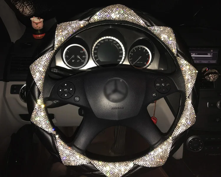 New-Luxury-Diamond-Leather-Car-Steering-Wheel-Covers-Women-Bling-Crystal-Auto-Handle-Cover-Interior4