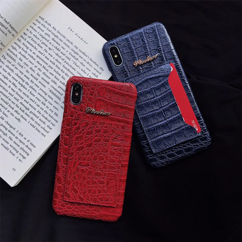 Crocodile skin phone case For iphone 6 6S 7 8 Plus XR X XS MAX case Leather shot Half pack slell holder Card Hard shell cover