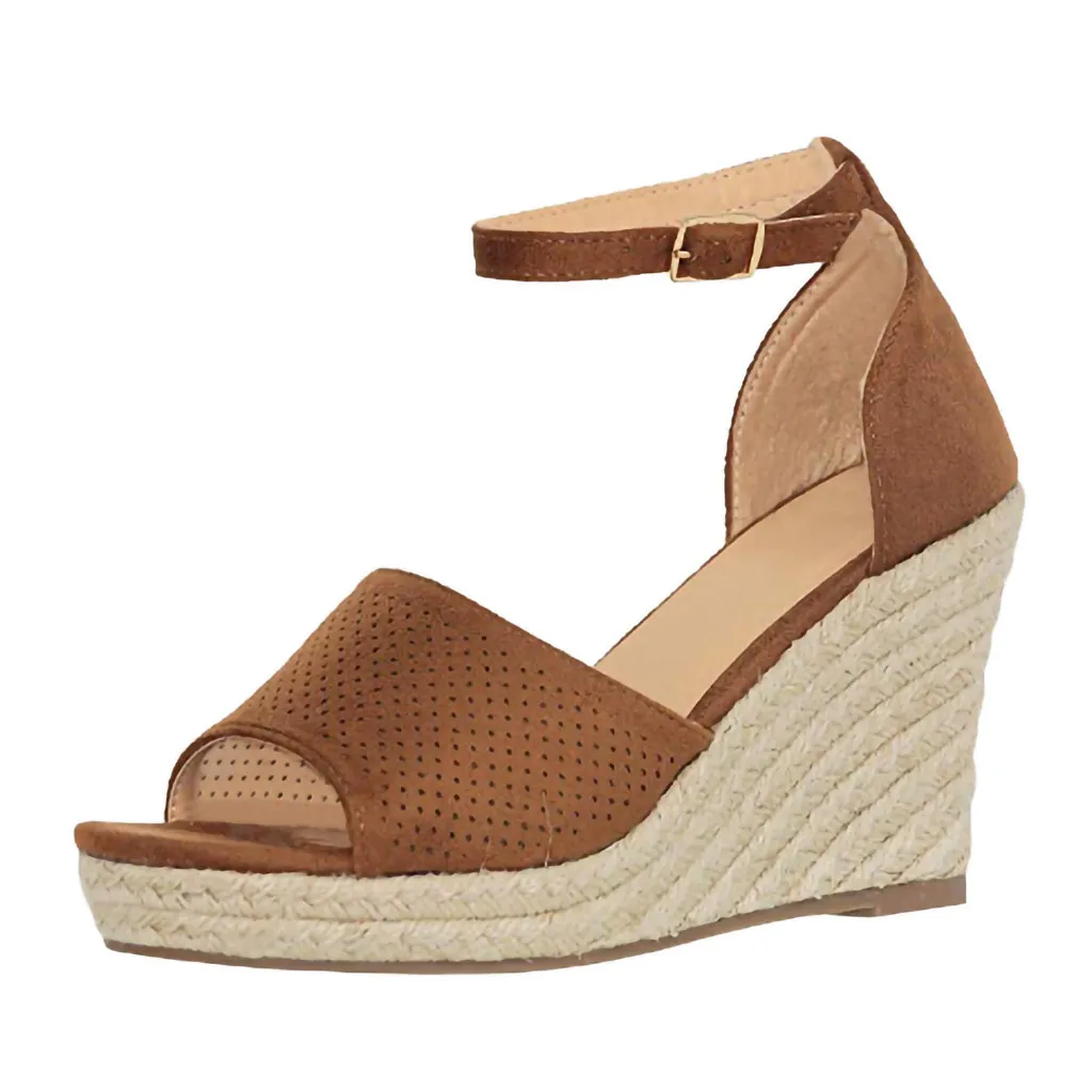 

Women Buckle Ankle Strap Sandals Fish Mouth Wedges Sandals Lady Breathable Shoes fashion Round Toe British Wind Wedge Heel Apr 8