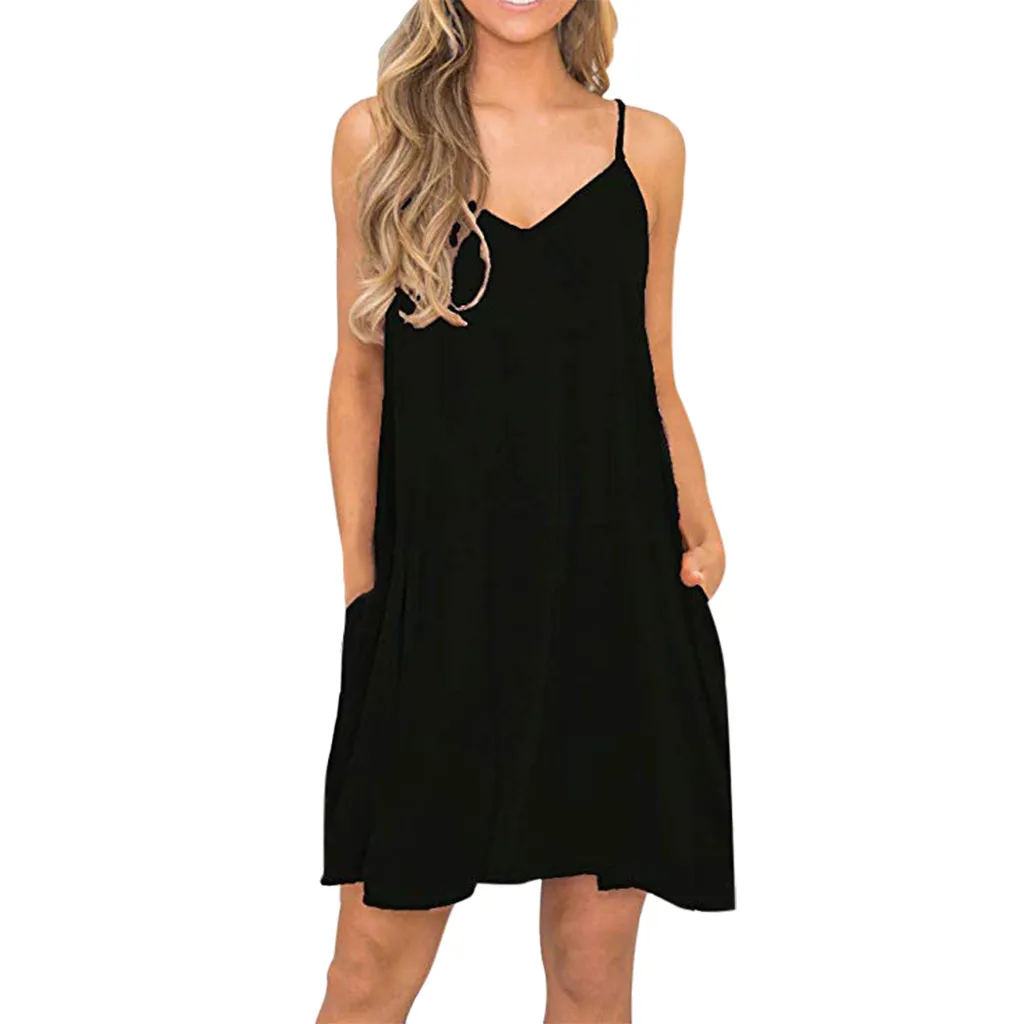 

Womail Women Summer Casual Beach Cover up Dress with Pockets Beach Wear Beach Dress Solid Beachwear W30424