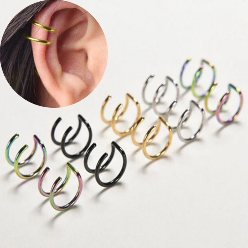 

Fashion 2Pc/set Clip-on Earrings Non-piercing ear clip Girls Women earrings without piercing silver 4 Colors party Jewelry gifts
