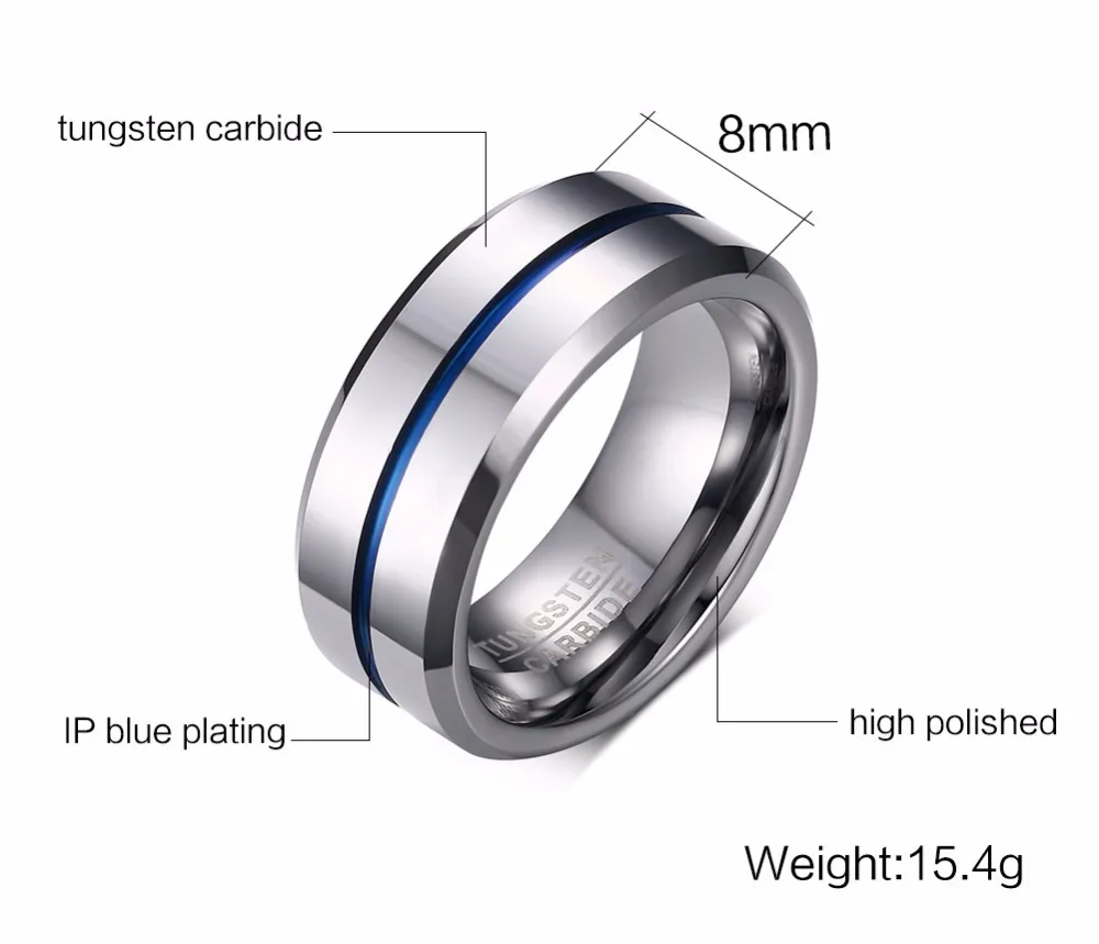 Mens Blue line Tungsten carbide Rings 13