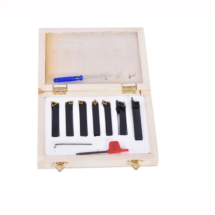 

1PC 8mm/10mm 7pcs/set indexable lathe cutting tools set with inserts for CNC machine, Tincoated, lathe turning tools set