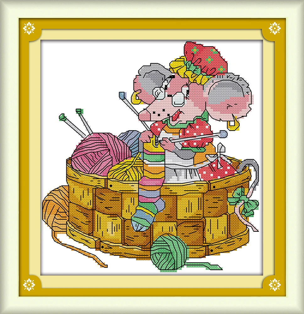

The Mouse Grandma DIY Handmade Needlework Cross Stitch Set Cross Stitch Animal Style Kits For Embroidery Home Decor