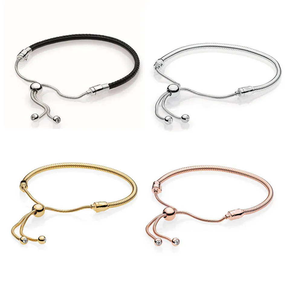 

Authentic 925 Sterling Silver Sliding Bracelet Adjustable Signature Clasp fit Lady Bead Charm Pendant Dangle
