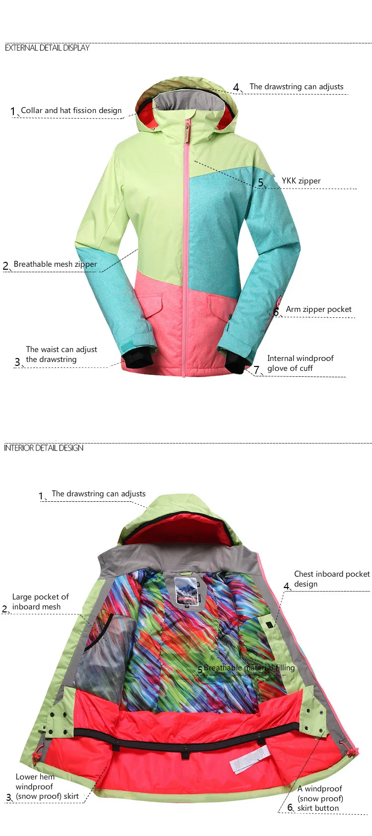 Gsou Snow/лыжи костюм одноплатный двойной доски для катания на лыжах Женский и хлопковый пинч 1404