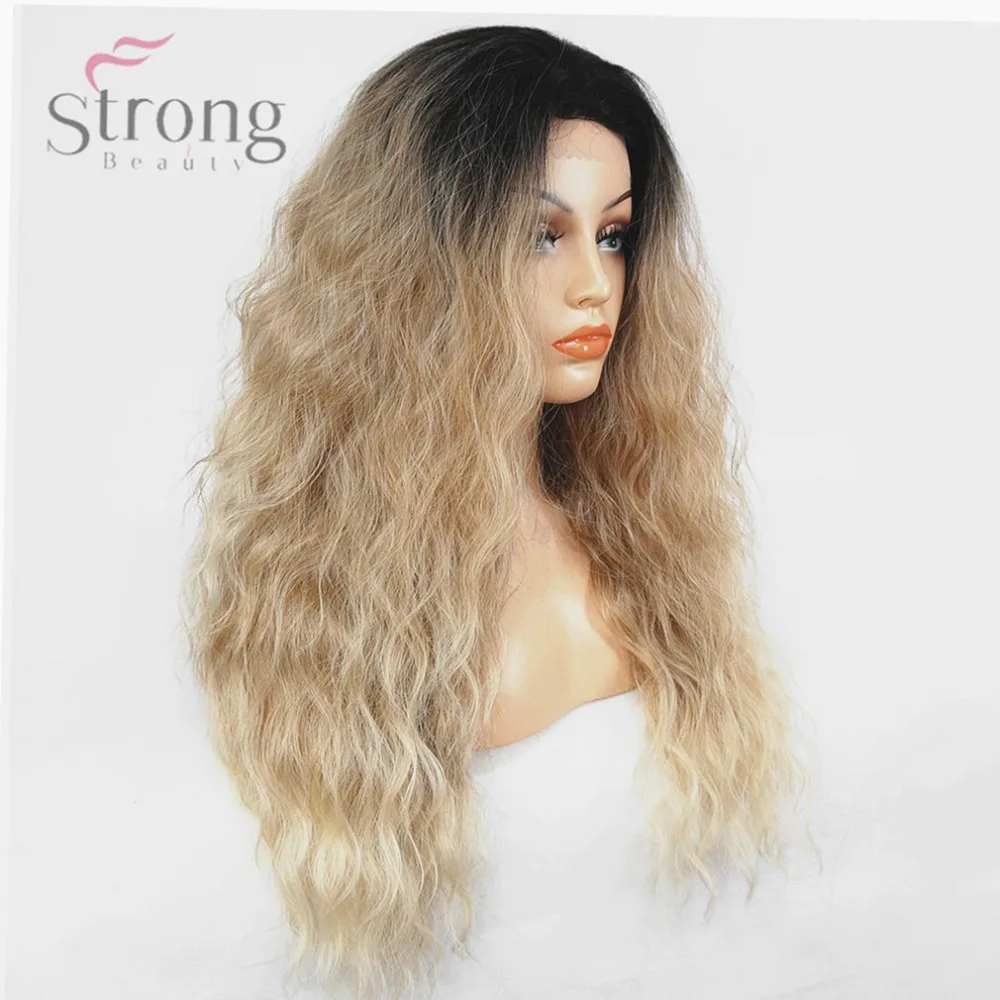 

StrongBeauty Women's Lace Front Wig Ombre Hair Synthetic Hair Long Fluffy Natural Wavy Dark root Wigs