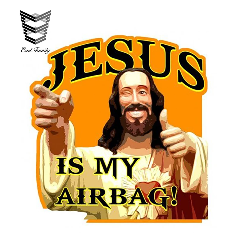 

EARLFAMILY 13cm X 12.4cm JESUS IS MY AIRBAG Vinyl Decals Stickers Funny Car Styling Bumper Window Car Stickers