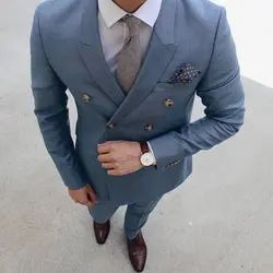 Индивидуальный заказ синий жених мужской костюм s двубортный мужской костюм смокинг Slim Fit пользовательские 2 шт. вечерний пиджак Ternos (куртка