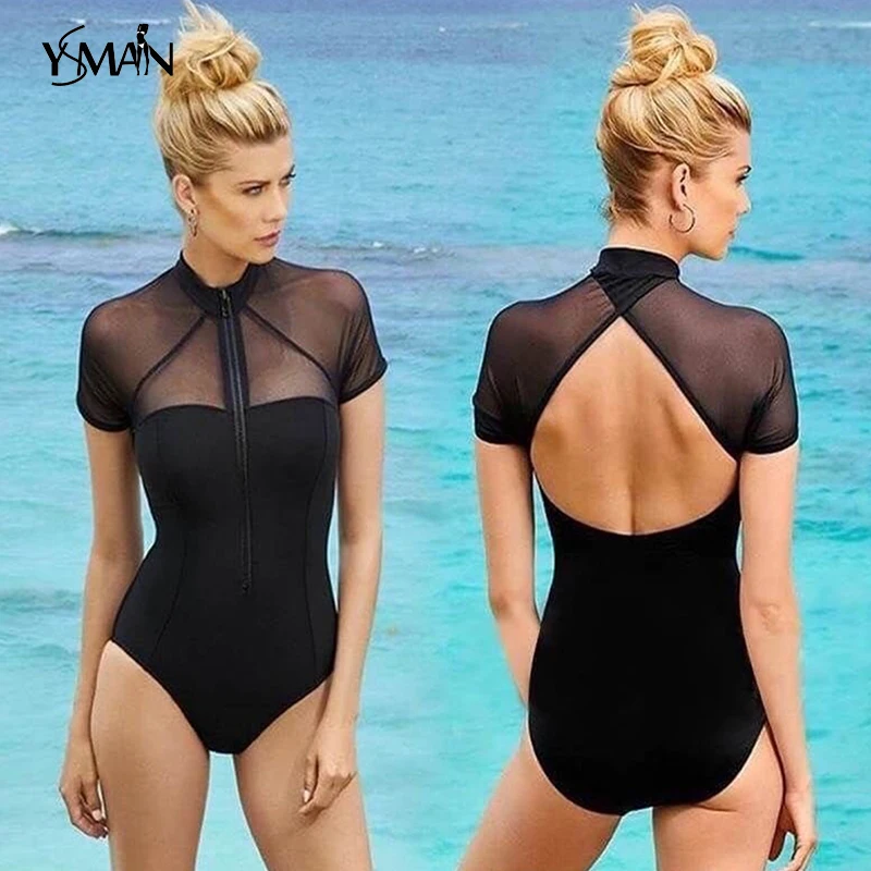 

Brazil extreme bikini 2019 new Zipper black swimsuit 1 piece Mesh sexy swimwear women push up bathing suit bathers cupshe swim