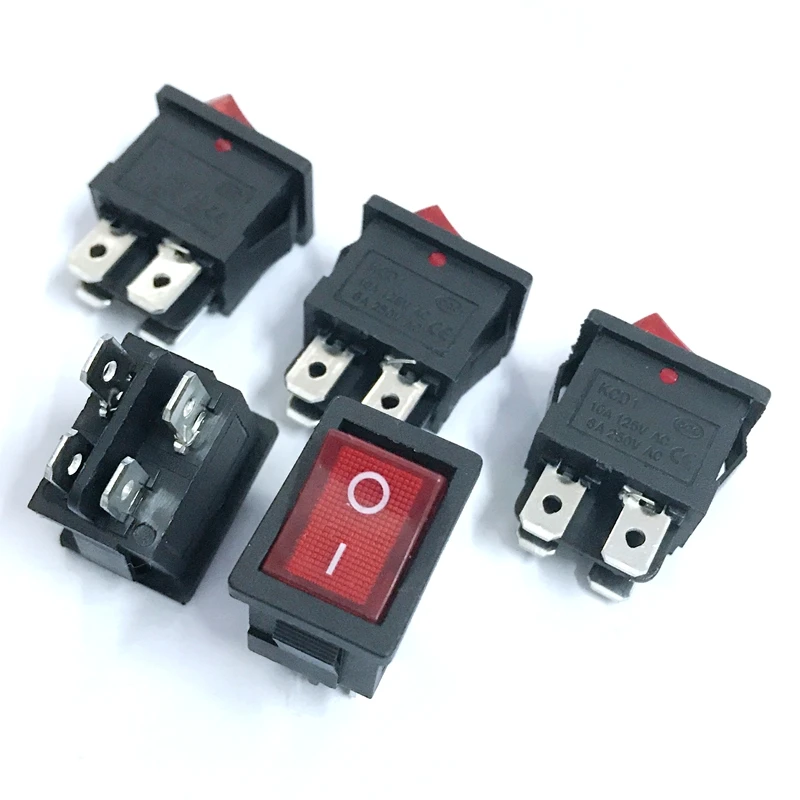 

20PCS Rocker Switch KCD1-104 4 Pin 6A 250V 10A125V 21*15 Red Button With Light On - Off Rocker Red Light Power Switches