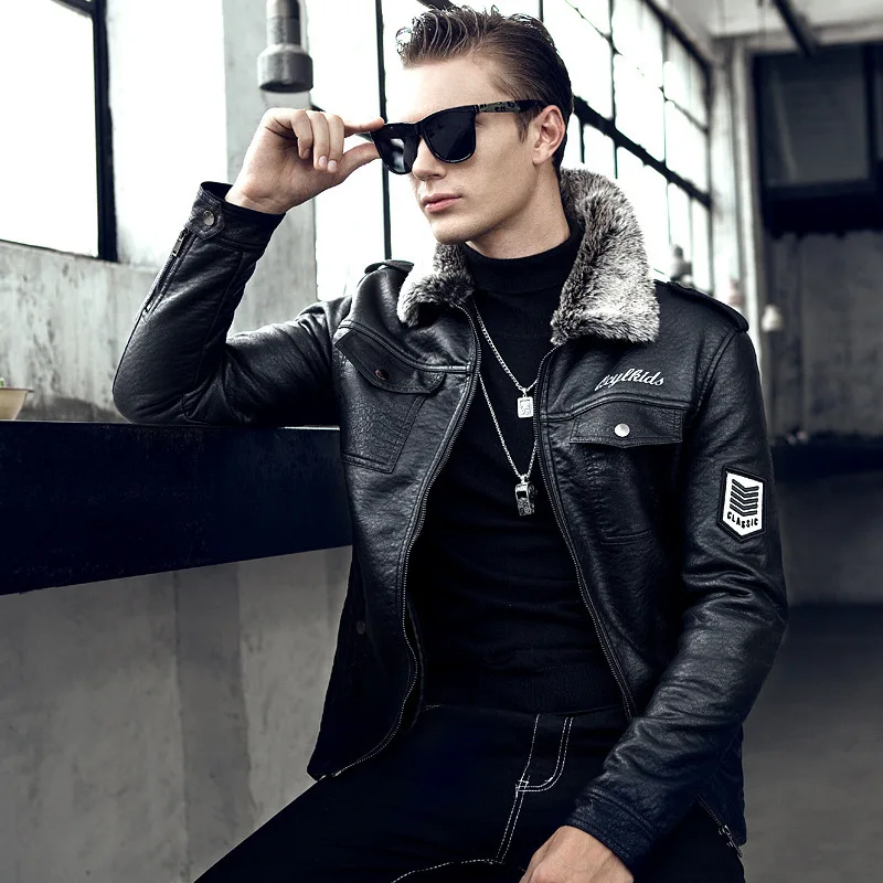 

New Men's Winter Pilot Fur Leather Jacket Clothes Europe Warm Motorcycle Biker Leather Coats Male Cool Air Force Deri Ceket