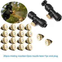 NEW 1/4'' 10/24 UNC Slip-Lok Misting Nozzle Tees + 20pcs Brass Misting Nozzles + 1pc End Plug for Cooling System Garden Misting