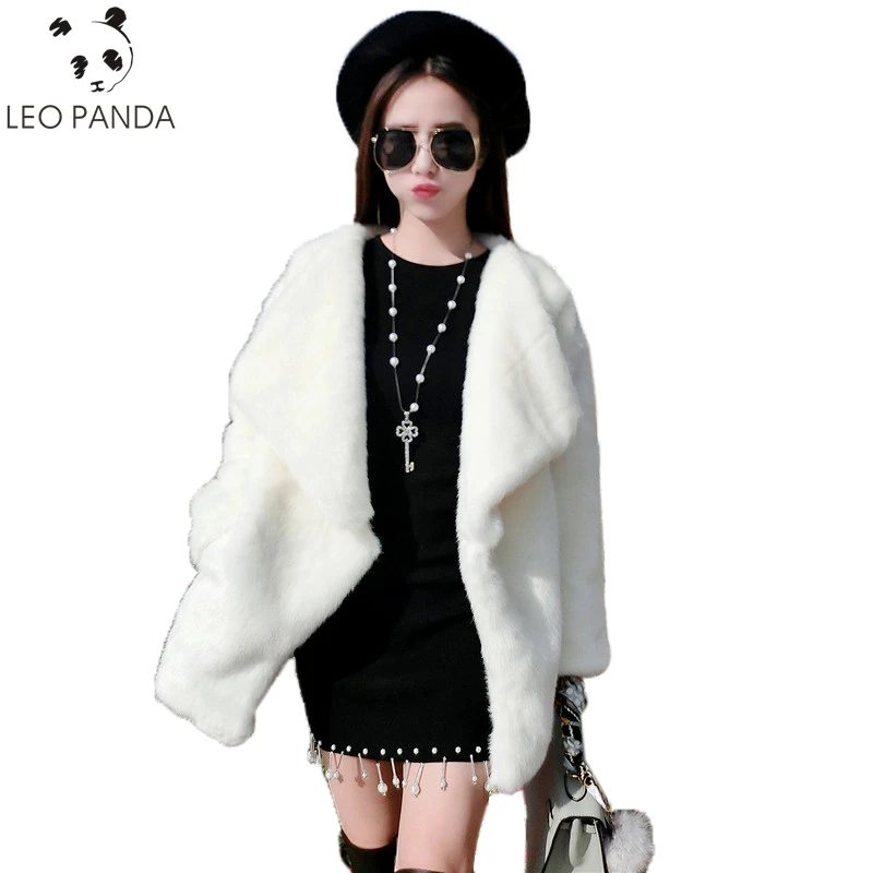 Faux Automne À Hiver black Haute Single Femme Femmes Qualité Manteau Lâche Nouvelles Longues De Pardessus C White Col Mode Rond Manches 678 Fourrure breasted nFadawqY