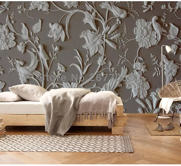 Пользовательские 3D настенные ткани Европейский тисненый Цветок Птица фон украшения стены гостиной росписи обоев Papel де Parede