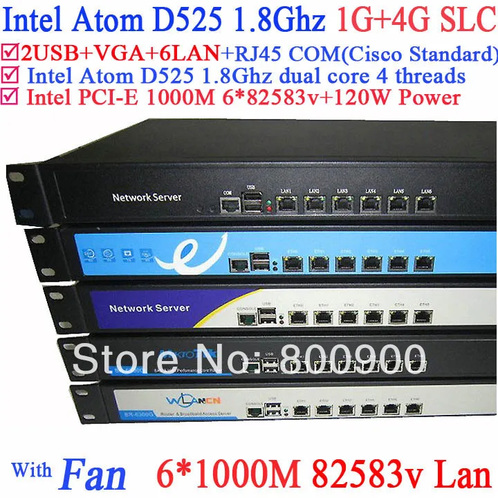 

client server network 1U with 6*82583v Gigabyte LAN Intel D525 1.8Ghz support ROS Mikrotik PFSense Panabit Wayos 1G RAM 4G SLC