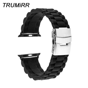 

22mm 24mm Silicone Rubber Watchband with Adapter for 38mm 42mm iWatch Apple Watch Stainless Steel Buckle Band Strap Bracelet