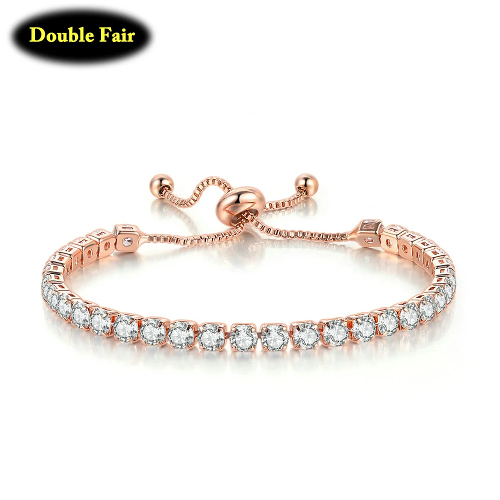 

Shining White Gold Big Single-layer Zircon Bracelets For Women With Adjustable Slider buckle Charm Bracelet DWH133M