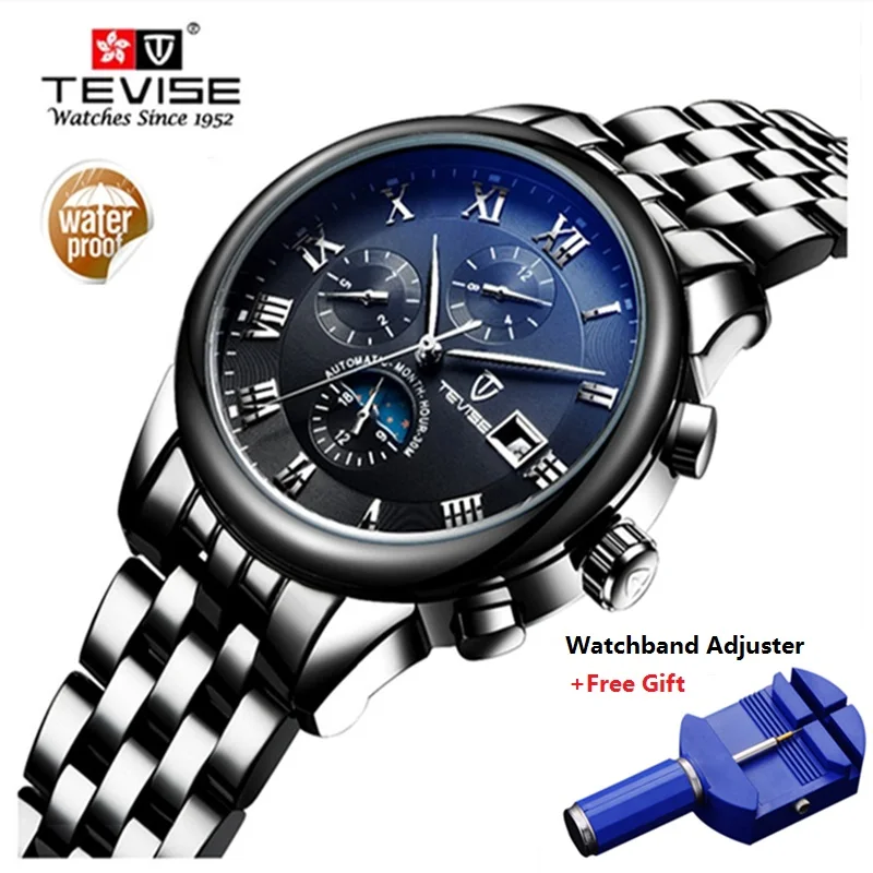 TEVISE التلقائي الميكانيكية ووتش الرجال الفاخرة العلامة التجارية للرجال ساعات للماء مضيئة الفولاذ المقاوم للصدأ الذهب ووتش Relogio Masculino