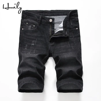 

HMILY Summer Men's Stretch Short Jeans Fashion Casual Slim Fit High Quality Elastic Denim Shorts Male Brand Clothes Black