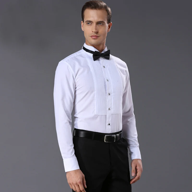 Meilleur Style français Chemises Pour Hommes qualité Mode blanc Hommes robe chemise Smoking Vêtements laver et porter finition chemise hommes pour mariage