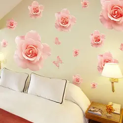 Большие Розовые розы цветы виниловые наклейки на стену домашний декор DIY гостиная диван 3D дизайн книги по искусству наклейки украшения