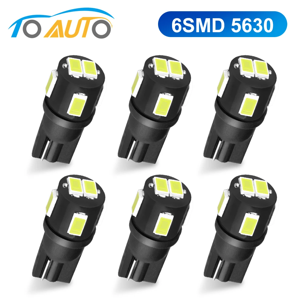 

6pcs T10 W5W LED Bulbs 194 168 Super Bright Car Lights Interior License Plate Bulb Dome Light Reading Lamp White Auto 12V