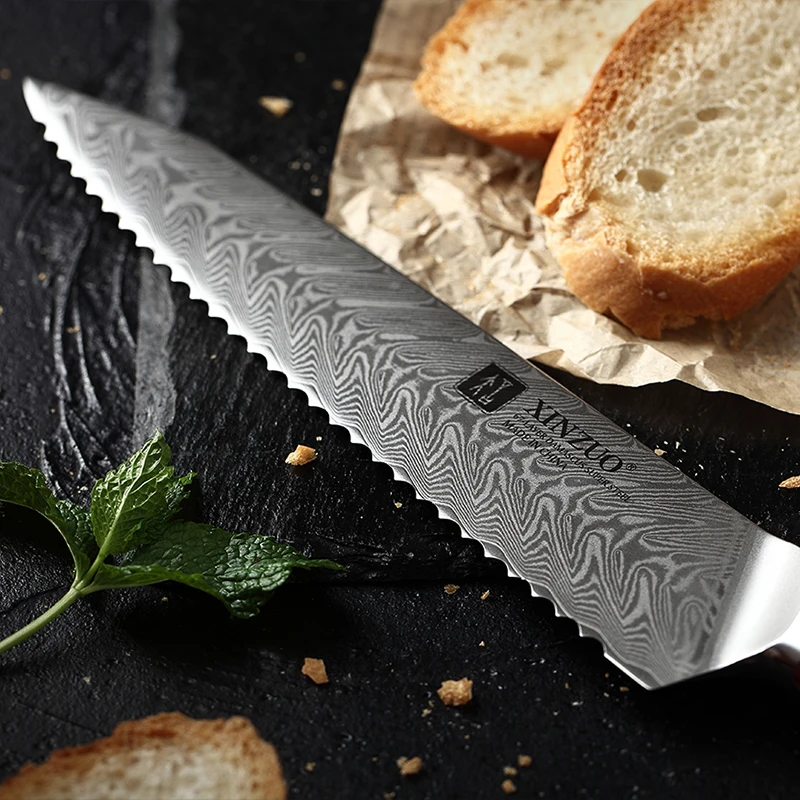  XINZUO 6 PCS Set Kitchen Knives Damascus VG10 Japanese Style Paring Utility Nakiri Bread Slicing Ch - 33037699150