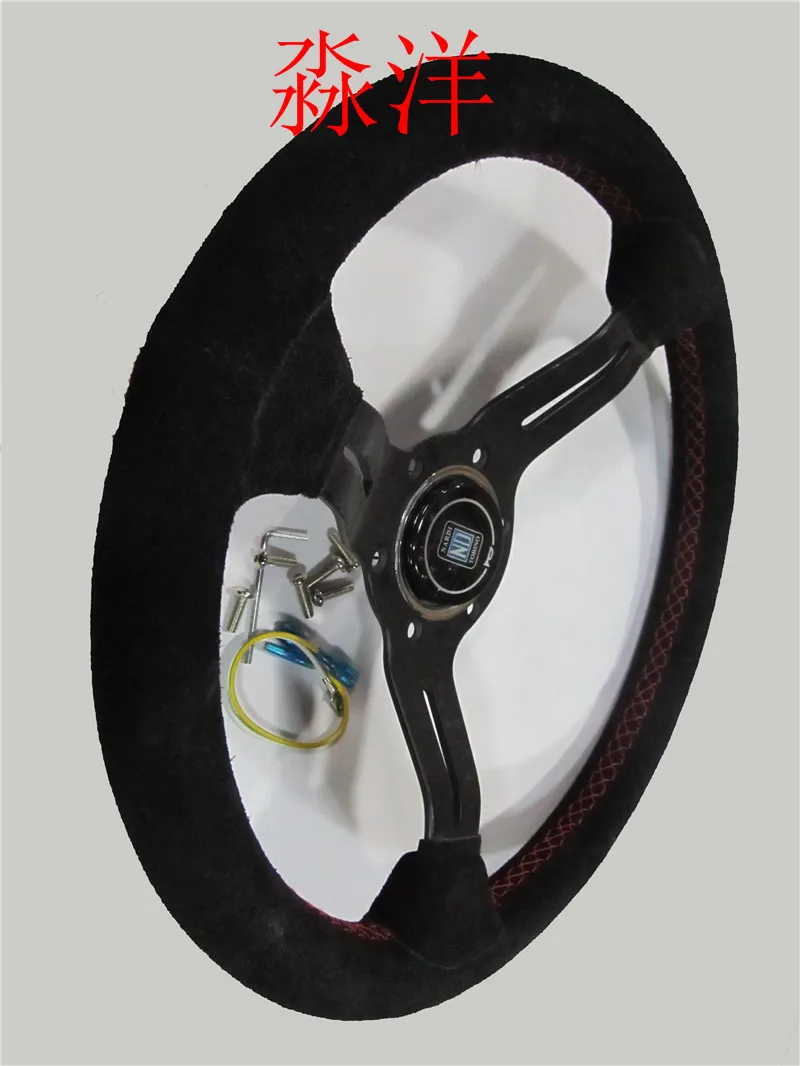 330 мм модифицированное рулевое колесо замшевая кожа рулевое колесо Автомобильная гонка рулевое колесо алюминиевая рама красная линия