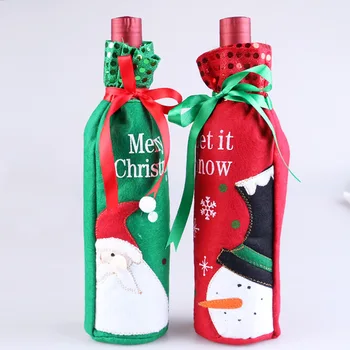 

1pc Creative Gift Bags Christmas Snowman Santa Claus Pattern Red Wine Bottle Cover Dining Table Decoration Party XMAS