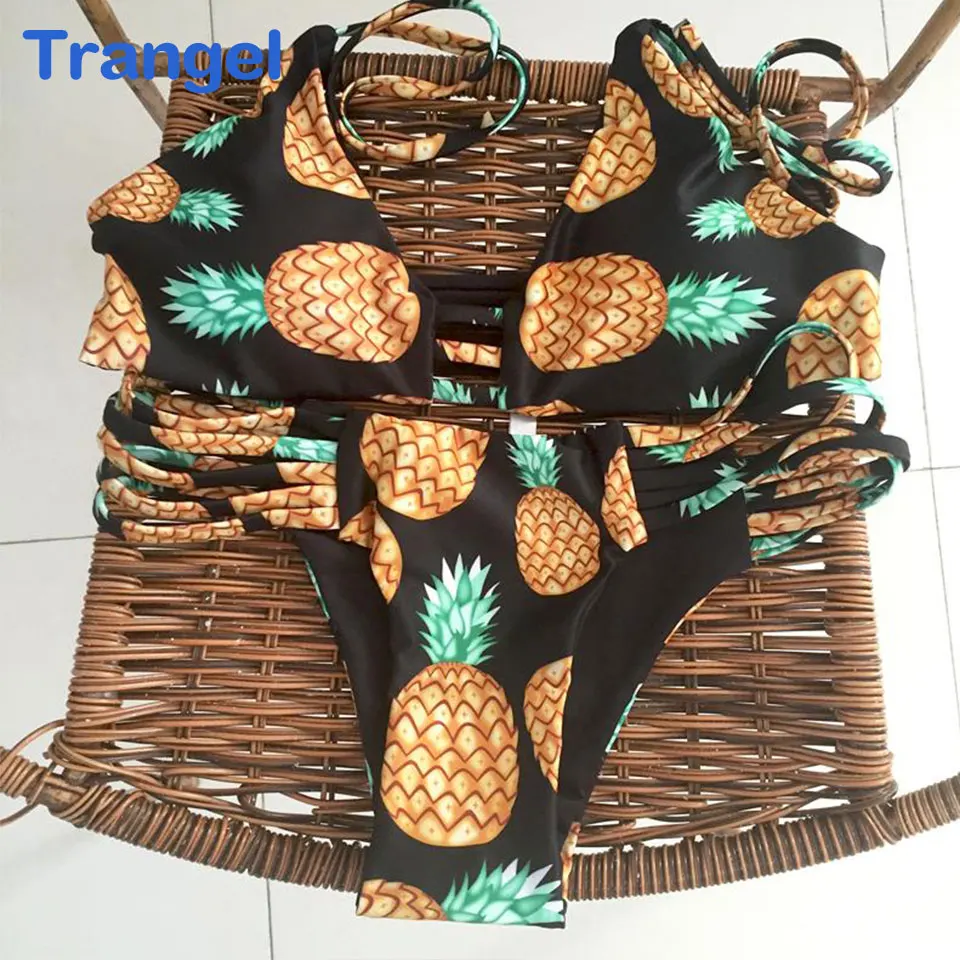 

NEW Pineapple Pattern Bandage Swimsuit Cut Out Bikini Brazilian Bathing Suits Print Floral Swimwear Maillot de bain 15