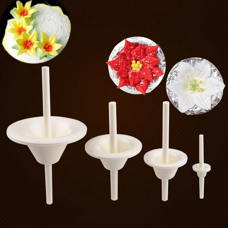 

4Pcs Pastry Tool Fondant Gift Decorating Plastic Lily Flower Nail Receptacle Removable Frosted Antiskid Piping Mould k121