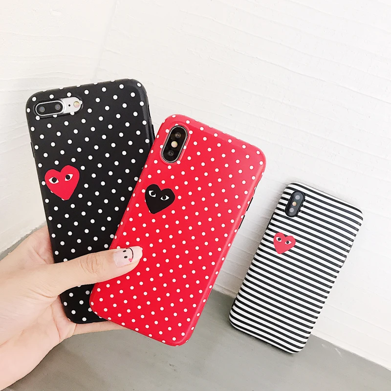 

Hot Wave point CDG Play Comme des Garcons Blu-ray soft cover case for iphone 6 6S plus 7 7plus 8 8plus X Love stripe phone cases