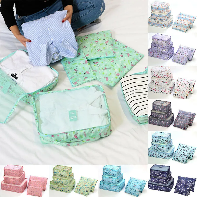 

NoEnName 6Pcs Clothes Underwear Socks Packing Travel Luggage Organizer Bag Cube Storage Pouch Bag