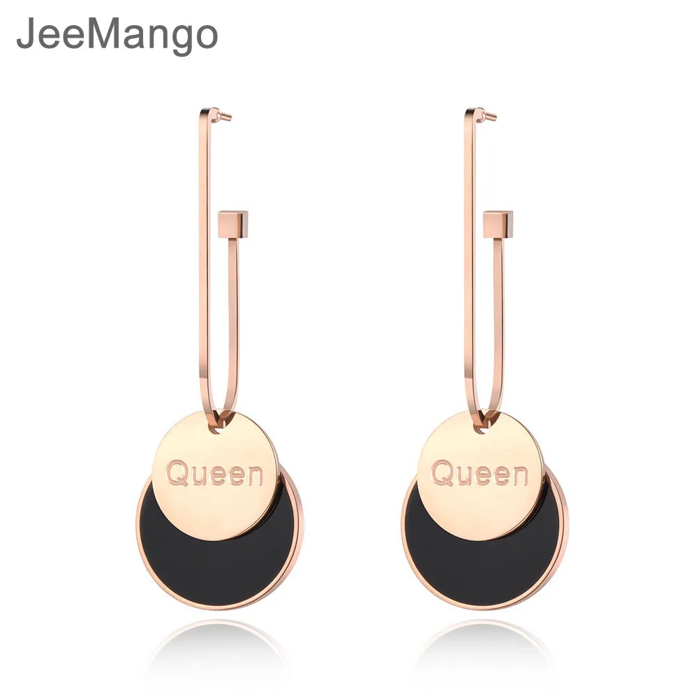 

JeeMango Black Shell Acrylic Dangle Earring For Women Stainless Steel Rose Gold Queen Ear Jewelry Party Anniversary Gift JE19043