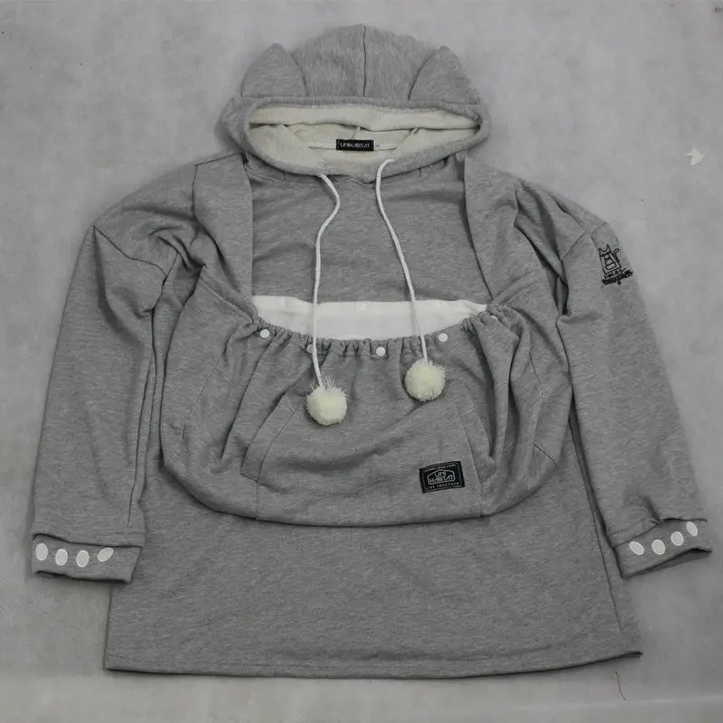 Large Pocket Mewgaroo Hoodie Cat Dog Pet Pouch Unisex Cute Ear Hoodies