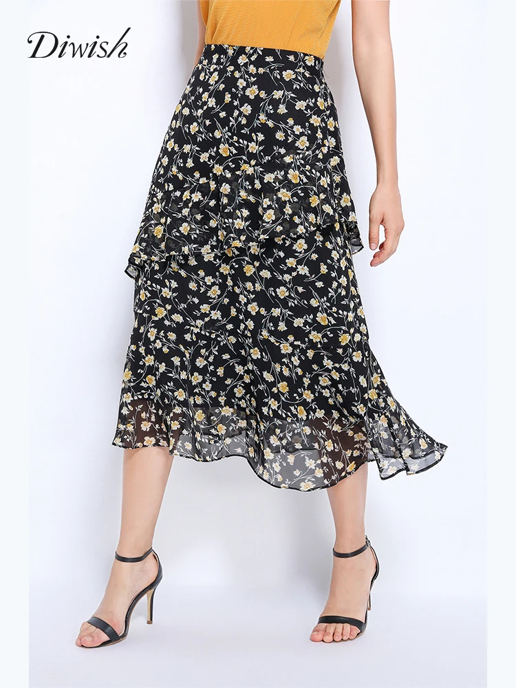 

Diwish Sweet Floral Printed Long Skirt 2019 Plus Size Chic Irregular Shape Women High Waist Wrap Midi Skirt Summer Skirt Ladies