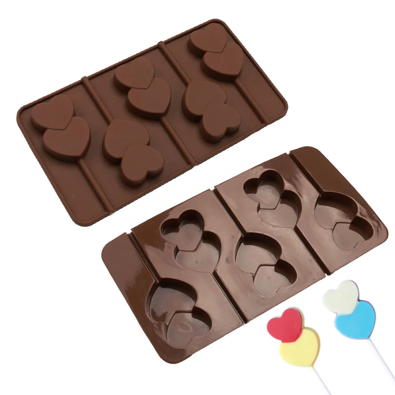 5 Even Double Heart Lollipop Mold Chocolate Soap Silicone Forms For Baking Pastry Candy Ice Cake Mould Confectionery Equipment | Дом и сад