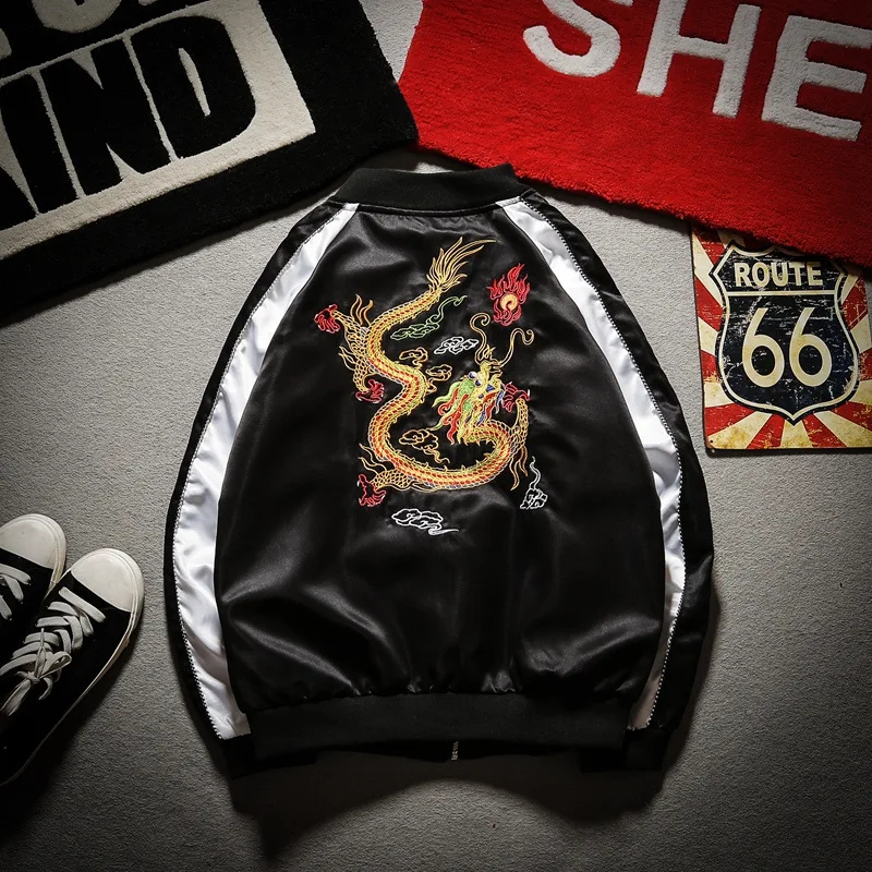 Embroidery Dragon Bomber Jacket Men Jacket Streetwear Hip Hop Baseball Jacket
