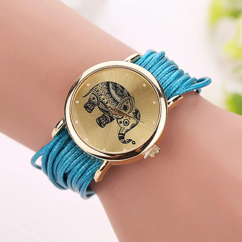 10 цветов, модные женские часы-браслет со слоном, кожаные женские повседневные наручные часы, женские часы LL@ 17 - Цвет: 9