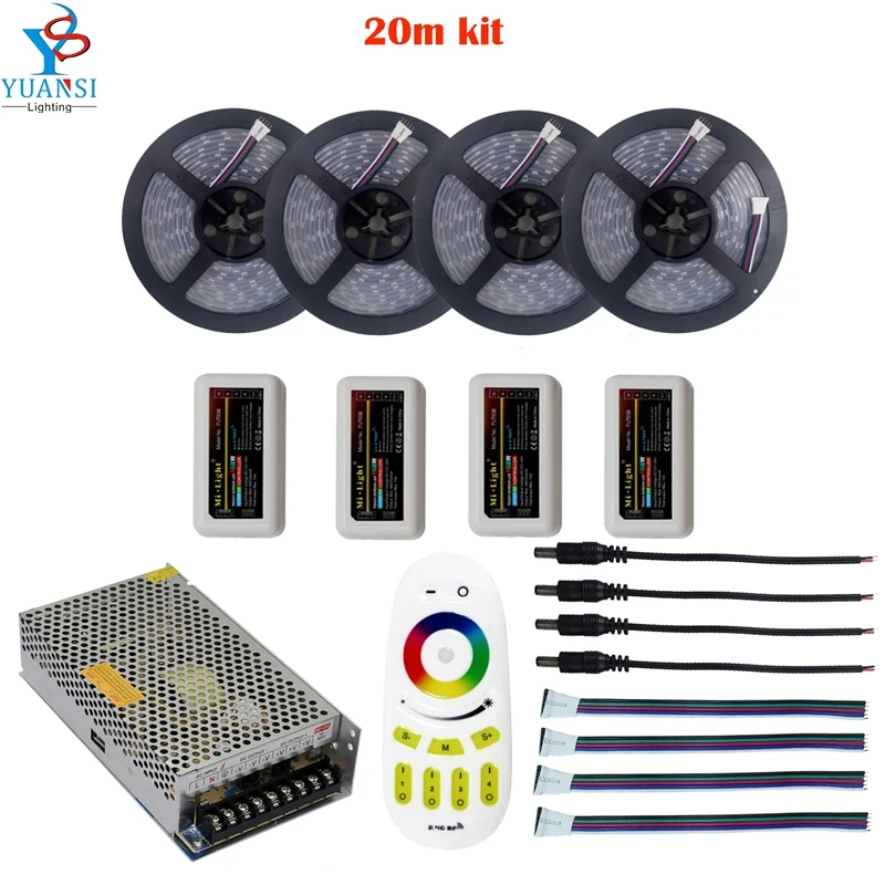 5~ 20 М 5050 rgbw rgbww(4 в 1) Светодиодная лента+ Mi. light 2,4G rgbw 4-зоны светодиодный контроллер+ rf, rgbw Сенсорный пульт дистанционного управления+ 12 В светодиодный адаптер