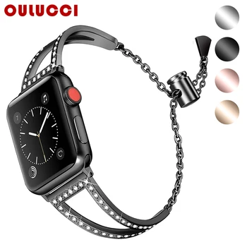 

OULUCCI Women Diamond watch Bands For Apple Watch 38mm/42mm/40 mm/44 mm band for iwatch Series 4 3 2 1 Stainless strap Bracelet