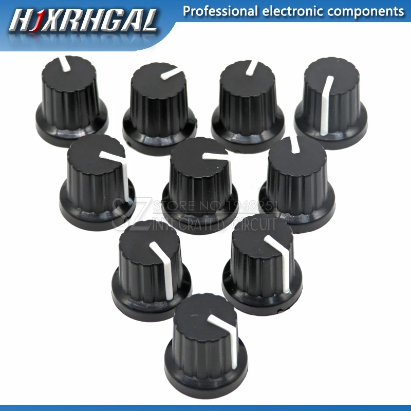 10 Pcs 6mm Shaft Hole Dia Plastic Threaded Knurled Potentiometer Knobs Caps WH148 potentiometer knobs