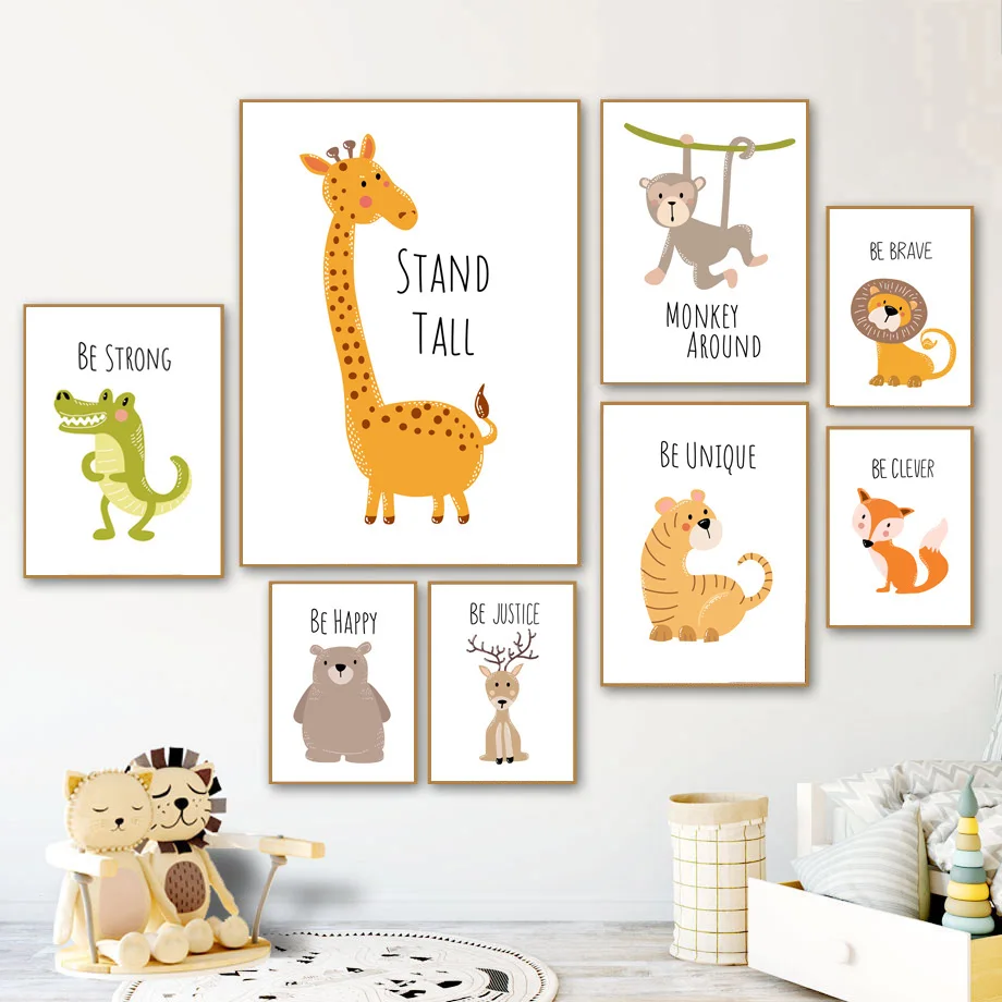

Wall Art Canvas Painting Giraffe Lion tiger Fox Bear Monkey Nursery Nordic Posters And Prints Wall Pictures Baby Kids Room Decor
