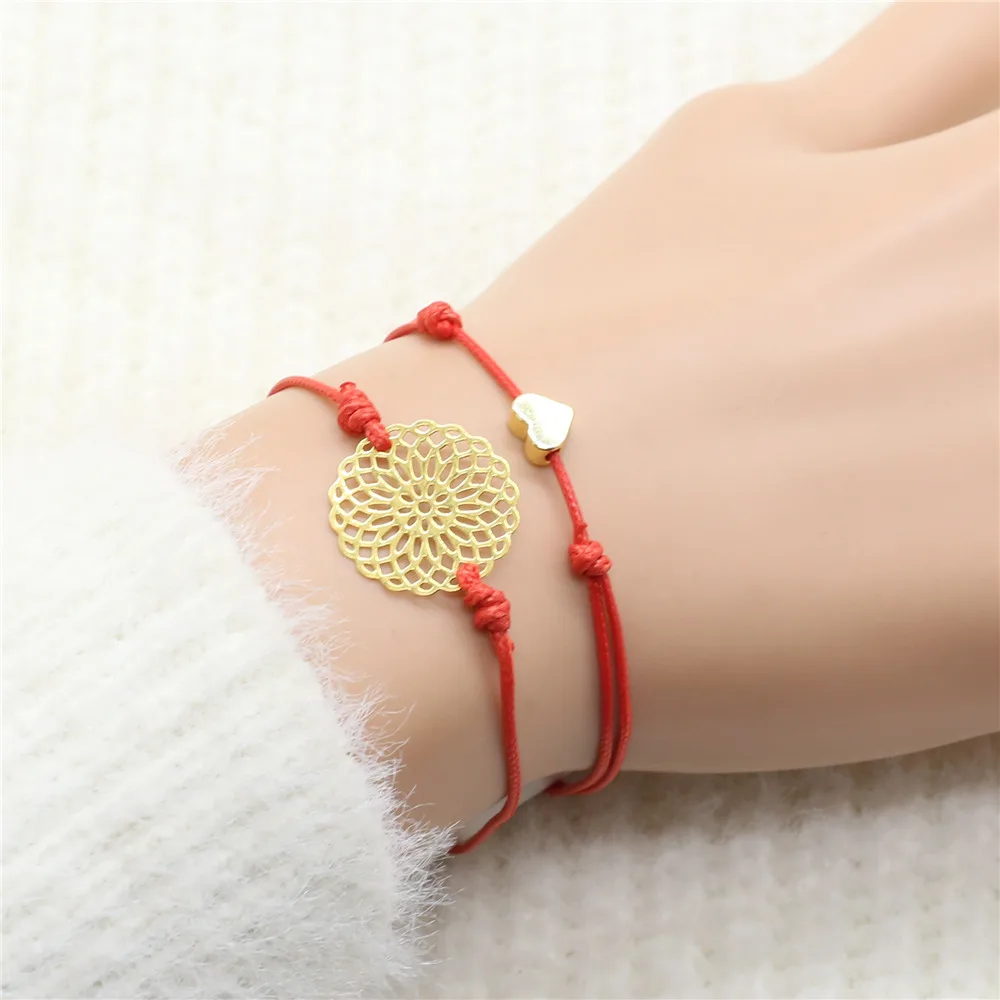 2019 Boho Friends Heart Flower Charm Red Strand Love Anklet Wish Couple Bracelets for Women Jewellery Accesorios Pulseras Mujer | Украшения