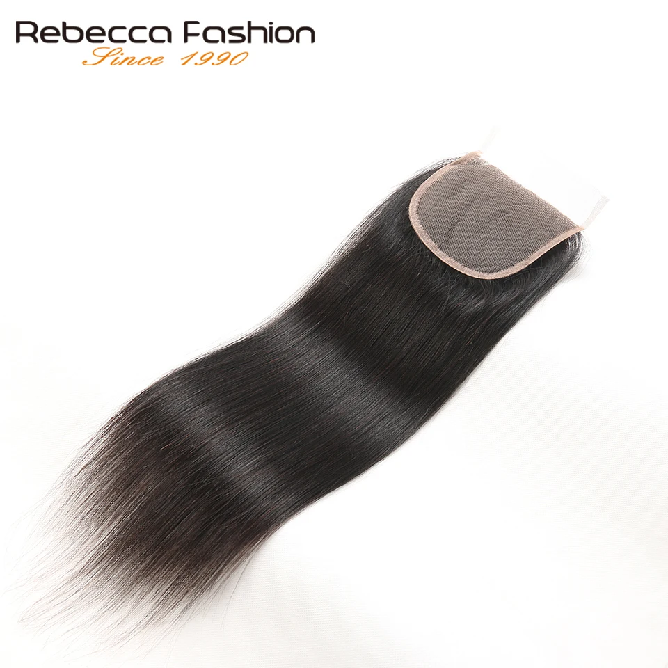 Rebecca прямой Топ Закрытие бразильского волос 4X4 закрытия шнурка бесплатная/средний/третья часть человеческих волос 8 до 20 дюймов Бесплатная