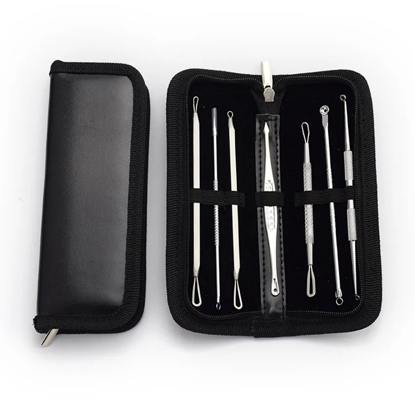 7Pcs/set Pro Blackhead Remover Cleaner Tool Double end Acne Blemish Needle Pimple Spot Extractor ...