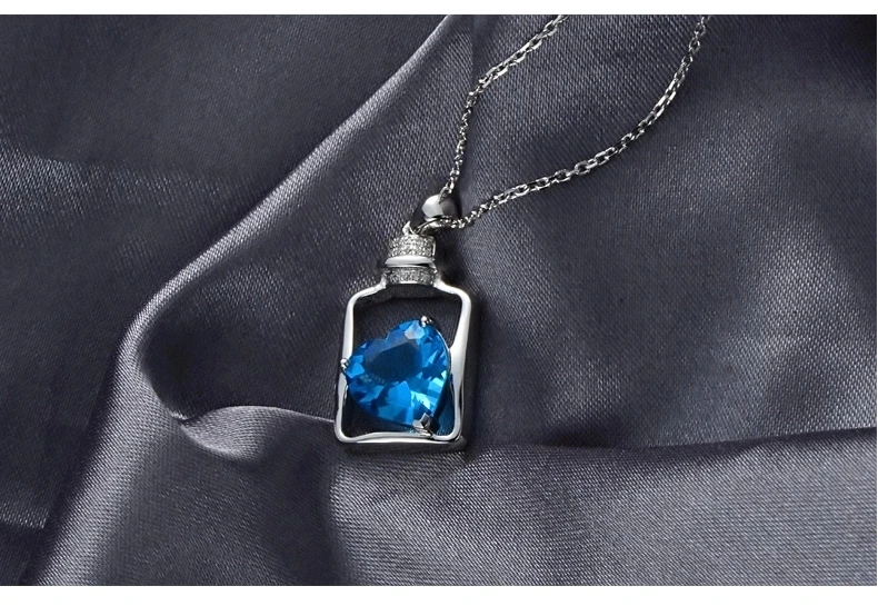 CaiMao 18KT/750 White Gold 3.83 ct Natural IF Blue Topaz & 0.05 ct Full Cut Diamond Engagement Gemstone Pendant Jewelry