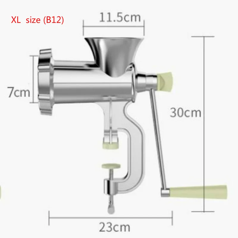 4 размера, 4 в 1, многофункциональная мясорубка, ручная домашняя дробилка для колбасы, шприц, наполнитель, экструдер, мясорубка, клизма, бесплатный подарок, 3 трубки - Цвет: XL  size (B12)