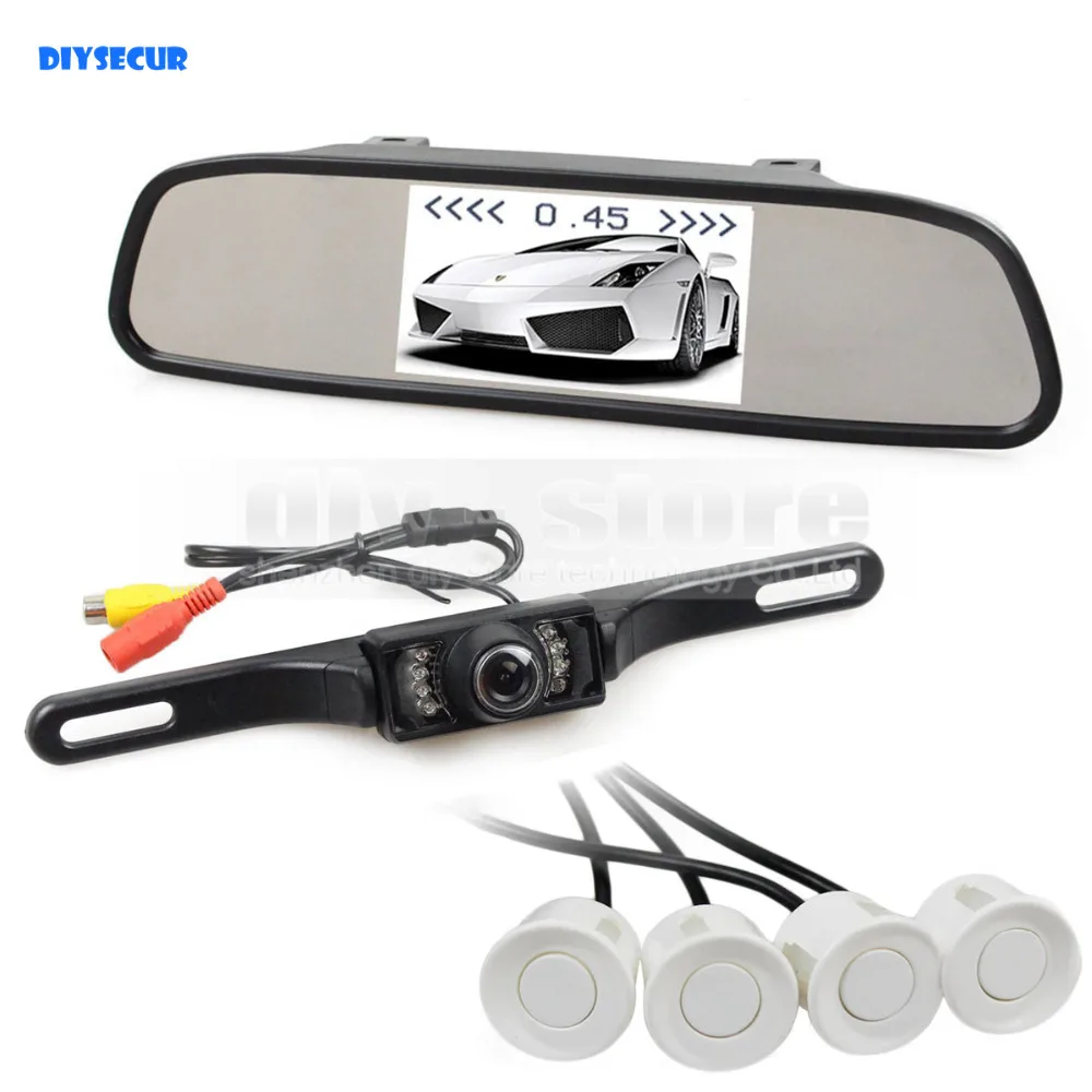 

DIYSECUR 5 Inch Rear View Car Mirror Monitor Kit + Video Parking Radar + IR Rear View Car Camera Parking Assistance System